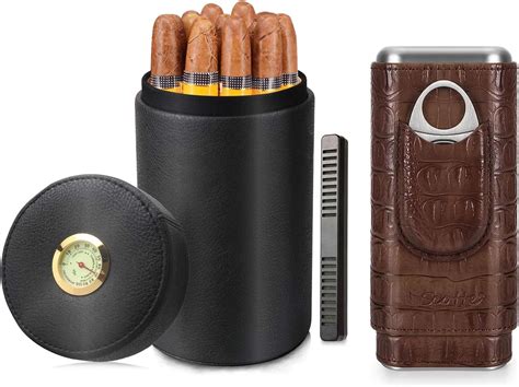 Amazon Scotte Cigar Humidor Case Jar Leather Cigar Case Cedar Wood