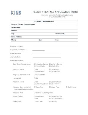 Fillable Online FACILITY RENTALS APPLICATION FORM King Fax Email