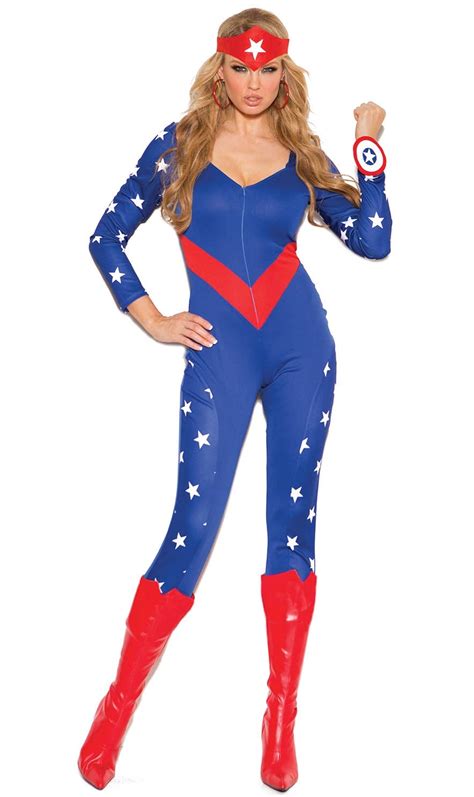 Sexy Blue Superhero Costume Jumpsuit Womens Captain America Costume