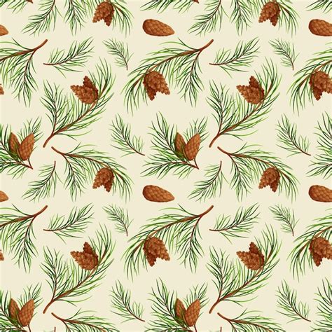 Premium Vector Seamless Pattern With Pine Branches And Cones