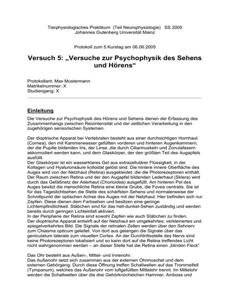 Versuch Versuche Zur Psychophysik Des Sehens Und Hoerens