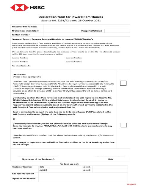 Fillable Online Declaration Form For Inward Remittance Fax Email Print