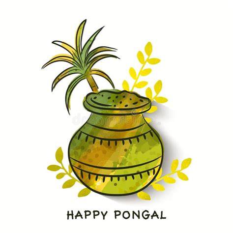 Mud Pot And Sugarcane For Pongal Celebration Stock Illustration