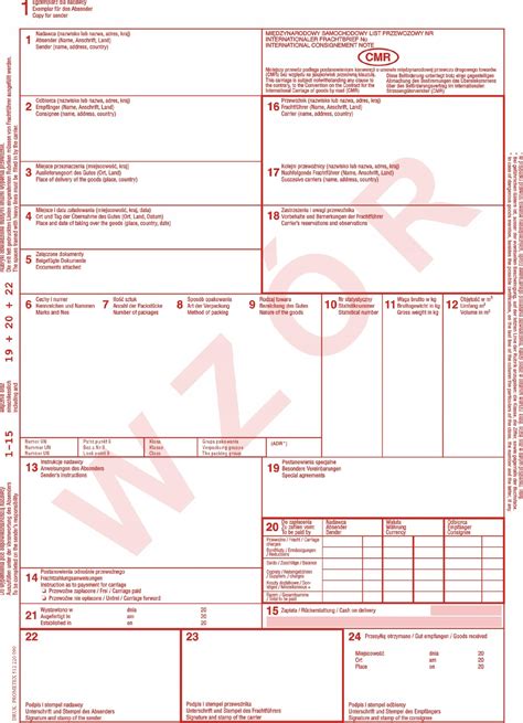Międzynarodowy list przewozowy CMR Prometex