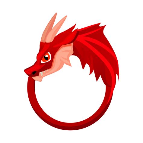 Avatar frame Dragon, round animal template for game. Cartoon empty Dragon frame with heard and ...