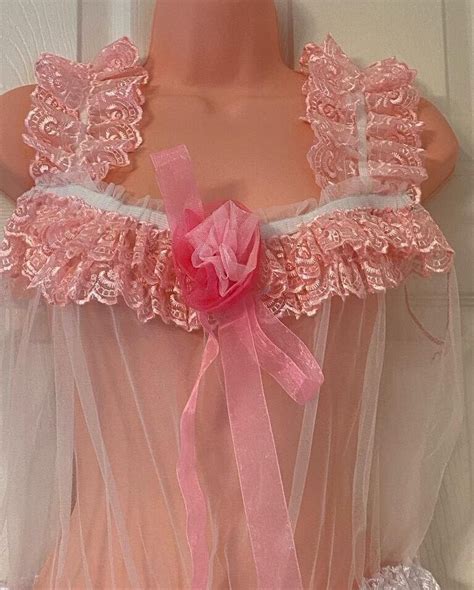 Sissy Transparent Bodysuit Romper Play Suit Soft White Sheer Mesh Lingerie See Through One