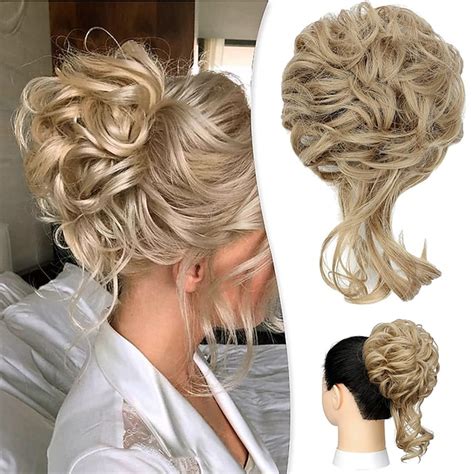 Pièce de cheveux chignon désordonné long ondulé ébouriffé chignon