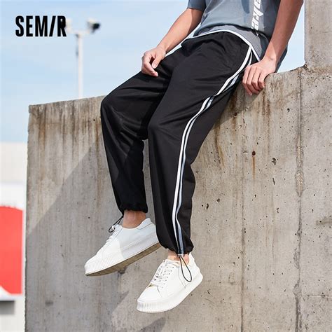 Semir calças casuais masculinas calças de cor de contraste de correia