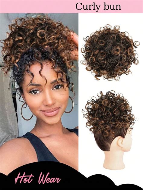 Black To Auburn Brown Elastic Drawstring Curly Messy Bun Hair Piece For Women Wave Curly