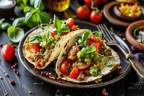 Premium Photo Freshness On A Plate Homemade Taco With Guacamole And Meat