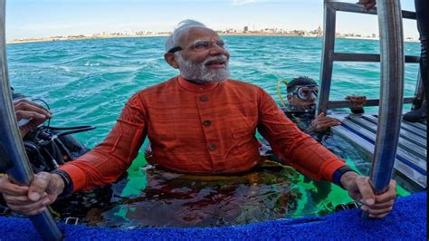 PM Modi Dives Into Sea To Perform Underwater Puja In Submerged Ancient