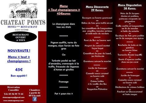 Menu At H Tel Ch Teau Pomys Restaurant Saint Est Phe Rte De Poumeys