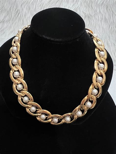 Vintage Napier Caged Link Faux Pearl Necklace Bracelet Set Napier