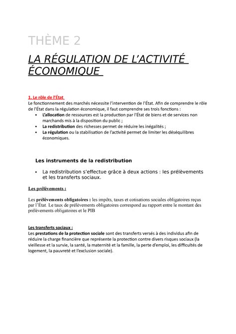 Thème 2 CEJM cejm THÈME 2 LA RÉGULATION DE LACTIVITÉ ÉCONOMIQUE Le