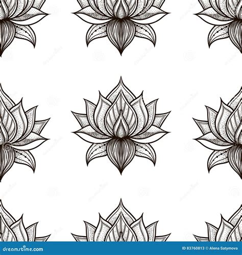 Seamless Pattern With Lotus Flowers Vector Hand Drawn Illustration Stock Vector Illustration