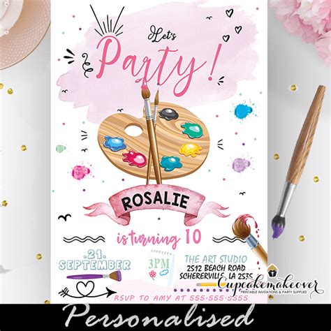 Art Doodles Painting Party Invites, Paint Palette - Cupcakemakeover