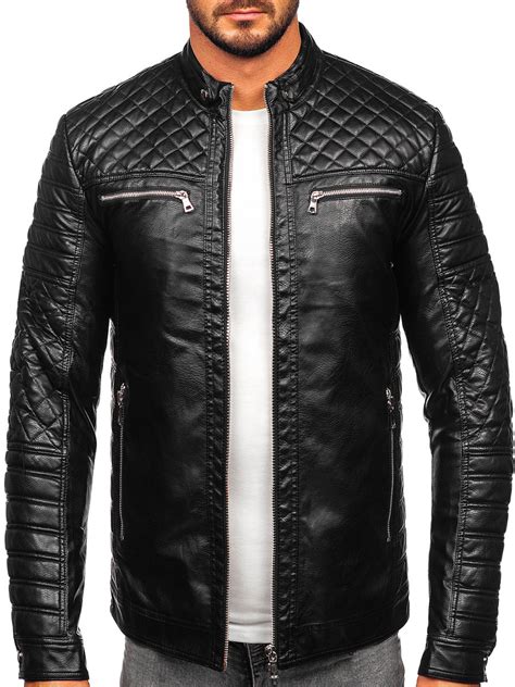 Bolf Herren Kunstlederjacke Biker Schwarz Z