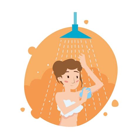 Hermosa Chica Lava El Cuerpo En La Ducha Vector Premium