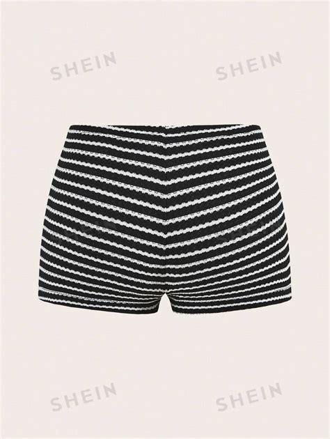 SHEIN EZwear Spring Summer Home Casual Black White Striped Low Waist