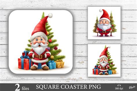 D Christmas Gnome Square Coaster Png Coaster