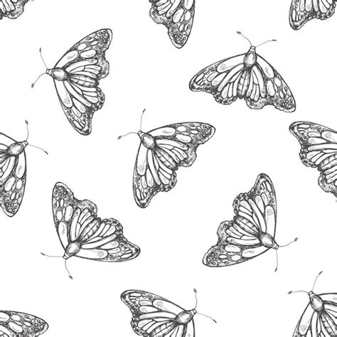 Premium Vector Hand Drawn Butterfly Seamless Pattern