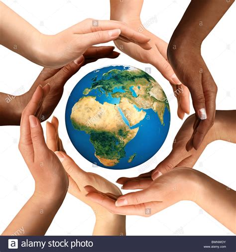 Conceptual Symbol Of Multiracial Human Hands Surrounding The Earth