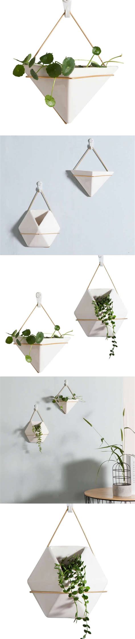 Ceramic Triangle Shaped Wall Mounted Hanging Flower Pot Succulent