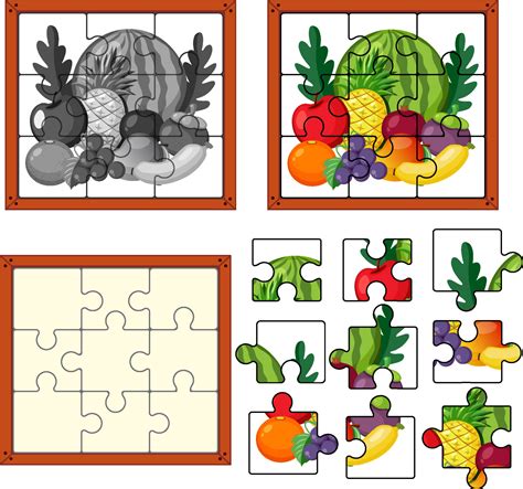 Plantilla De Juego De Rompecabezas De Fotos De Frutas Vector