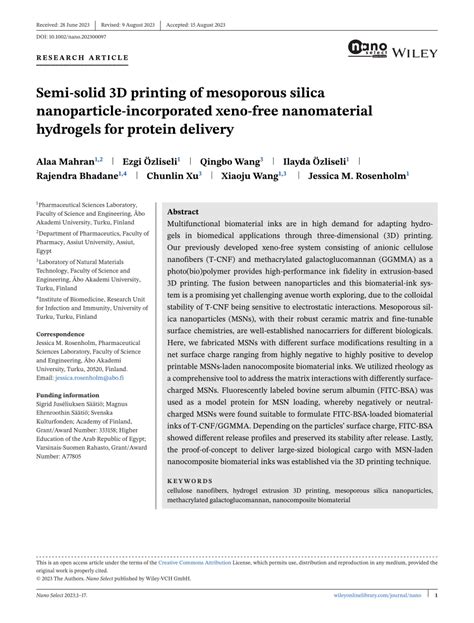 Pdf Semi Solid D Printing Of Mesoporous Silica Nanoparticle