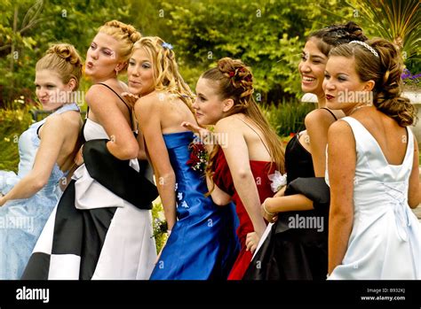 Graduating High School Senior Girls Show Off Their Prom Formal Wear As