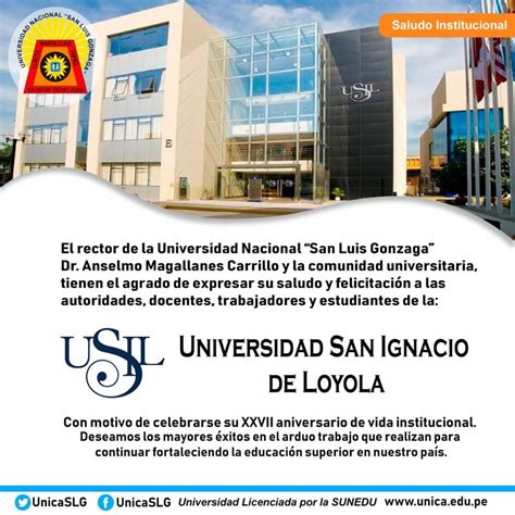 La Unica Saluda A La Universidad San Ignacio De Loyola Por Sus 27 Aniversario Institucional