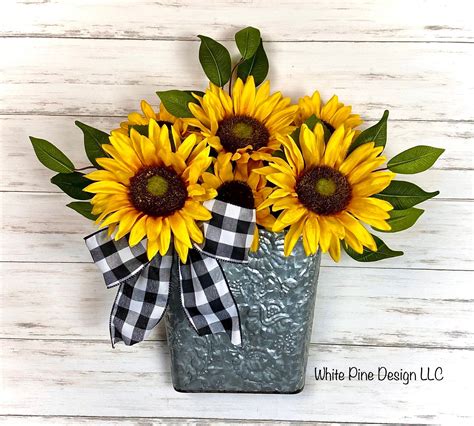 Sunflower Bucket Wreath Sunflower Summer Wreath Front Door Etsy