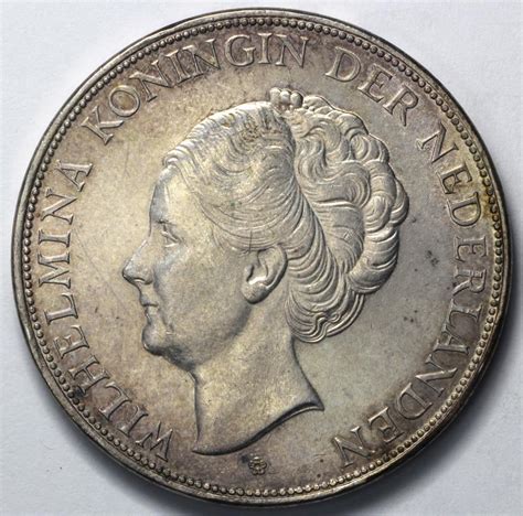 1939 Netherlands 2 1 2 Gulden Wilhelmina I UNC Silver European Coins