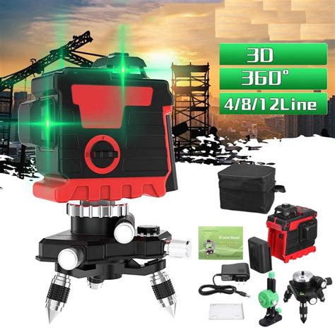 Laser Level 3D Self-leveling Adjustable 12 Lines 360° Horizontal and ...