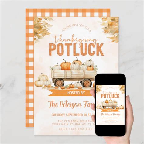 Fall Thanksgiving Potluck Dinner Party Invitation | Zazzle