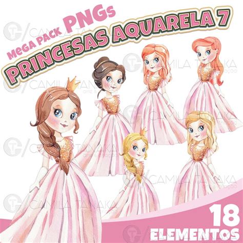 Kit Digital Png Princesas Aquarela 7 Pague 1 Leve 3 No Elo7 Camila