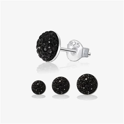 Jet Crystal Ball Stud Earrings Wholesale925silver