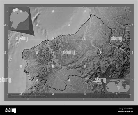 Esmeraldas Province Of Ecuador Grayscale Elevation Map With Lakes And