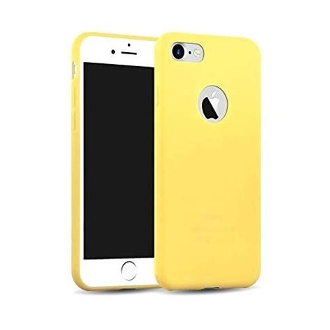 Funda Silicona Iphone 8 Agujero Logo Textura Suave Amarillo Claro