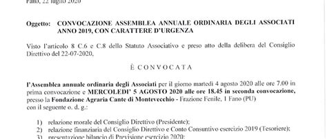 CONVOCAZIONE ASSEMBLEA ANNUALE ORDINARIA DEGLI ASSOCIATI ANNO 2019