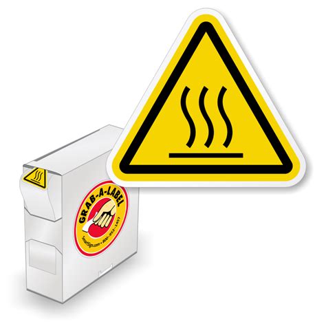 ISO W Burn Hazard Hot Surface Labels In Dispenser Box SKU LB BOX