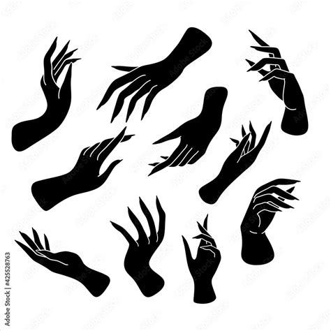 Witch Hands Silhouette Set Of Elegant Female Hands In A Minimal Flat