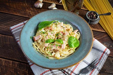 Pasta Carbonara Spaghetti With Cheese Bacon Egg And Cream Sauce