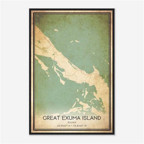 Vintage Great Exuma Island Exuma Map Poster, Great Exuma Island City