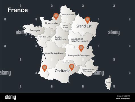 France Map Infographics Flat Design Colors Snow White With Names Of