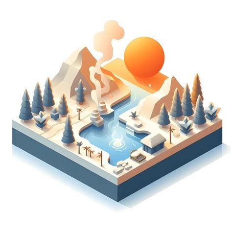 Moonlit Hot Springs Experience Serene And Otherworldly Soaking Concept With Isometric Flat