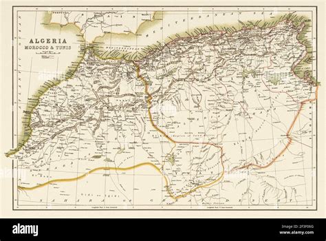 Lithographie Ancienne Couleur Carte De L Afrique Du Nord Ouest Avec