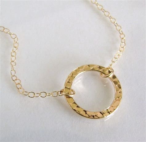 Karma Necklace 14k Solid Gold Single Hammered Circle