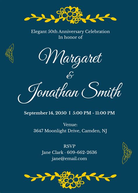 Free Elegant 50th Anniversary Invitation Template - Edit Online ...