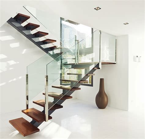 Straight Mild Steel Glass Modern Floating Staircase Prefab Steel Glass